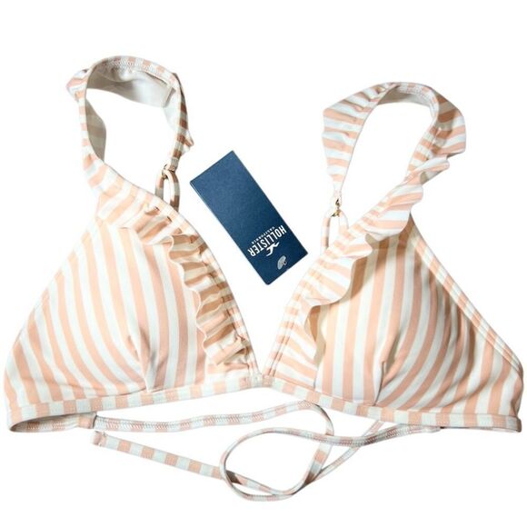 Hollister triangle push up bikini top peach stripes ruffle size small - Picture 5 of 13